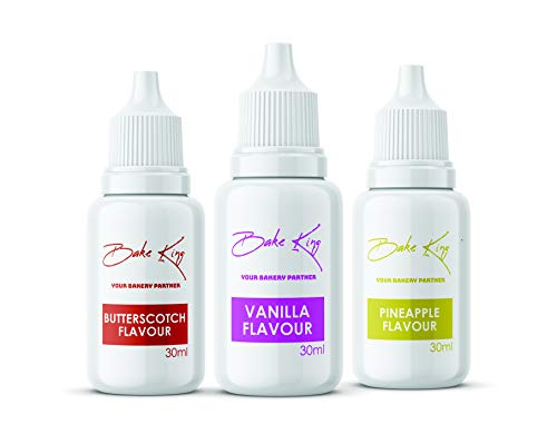 Image of BAKE KING Combo of Butterscotch Pineapple and Vanilla Flavour 30ML Each Essence for Baking Cakes Jams Jelies Cookies Ice Creams and Puddings Liquid Food Essence (Set of 3)
