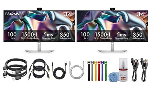 Image of Dell 2-Pack P3426WEB 34 inch WQHD 100Hz Monitor Bundle