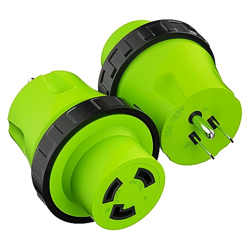Leisure Cords 15A Male to 30Amp Female Twist Adapter RV Locking Power Cord Male to Female Camper Generator Cable Adapter Electrical Converter Plug (15A Male to 30A Female)