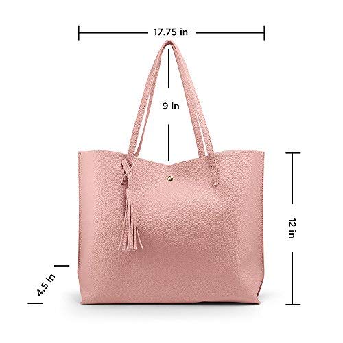 OCT17 Women Tote Bag - Tassels Faux Leather Shoulder Handbags, Fashion Ladies Purses Satchel Messenger Bags - Pink