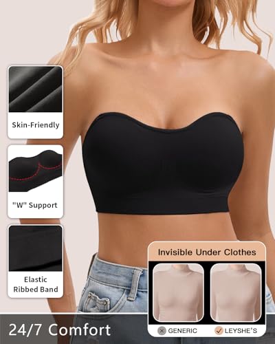 Image of Strapless Bra for Women Bandeau Bras Seamless Wireless Padded Tube Top T Shirt Bra