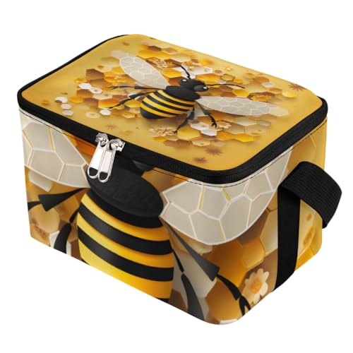 GzLeyigou Lunch Bags for Women Men 9 Cans,Animal Bee Hot & Cold Food Delivery Bag Insulated Grocery Bag Insulated Lunch Box Honeycombs Cooler Bag for Office Work Picnic Beach