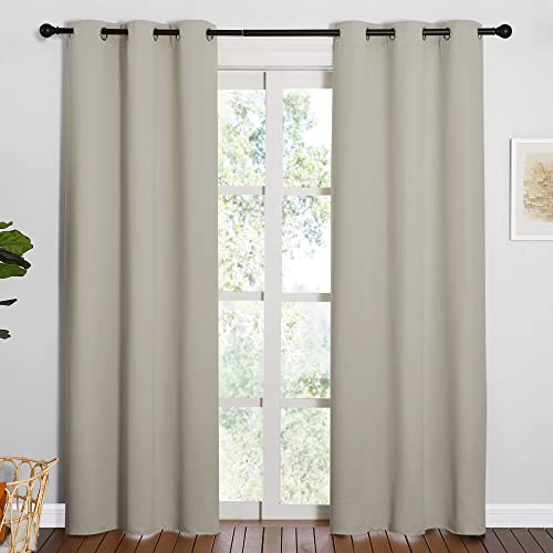 Image of NICETOWN Natural Living Room Blackout Curtains for Windows, Eyelet Top Room Darkening Panels /Drapes for Bedroom (2 Panels, W42 x L84 inches)