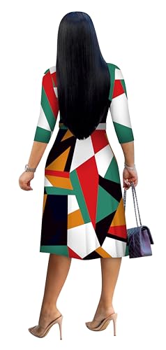 Image of Womens Plus Size Summer Dresses Sexy V Neck Midi Dress Faux Wrap Dress 3 /4 Sleeve Boho Casual Floral A-Line Skirts