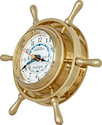 Justime 3.5 Inch Brass Ship’s Wheel Tide & Time Clock, Nautical Wall Hanging Décor St4-35-Sw-078 #TOP1