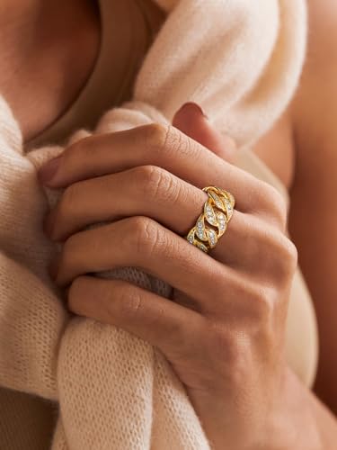 Richsteel Eternity Rings for Women Engagement Band Ring for Friend Cubic Zirconia Diamond Gold/Black Plated Copper Anniversary Rings Size 7 To 144