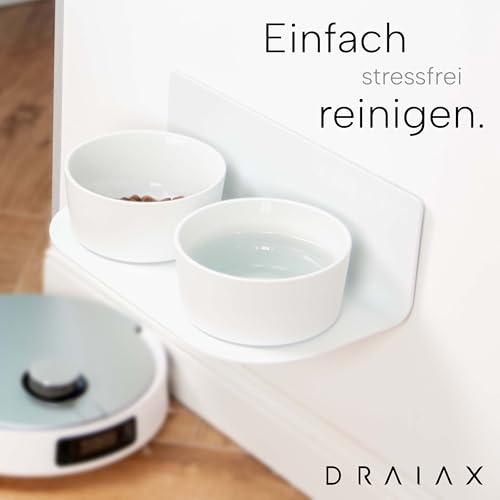 DRAIAX ElegantFeed M Hundenapf aus Keramik erhöht einfach abnehmbar – Fressnapf, Hundebar für Hunde – Futterstation, Futternapf in weiß zur Wandmontage