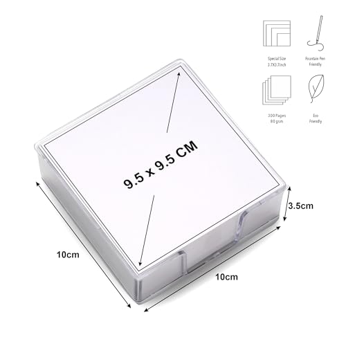 Image of SOLO Memo White Sheets Pack of 2, Plain Non-Sticky 300 Notes, Blank Small Size Note Pad, 78 GSM Loose Sheets, Plastic Holder, Memo Blocks for Notes, Reminders, Study and Organizing (3.7 x 3.7 inch)