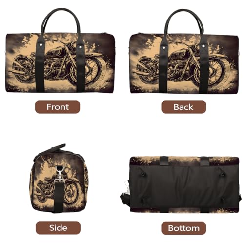 Vintage Motorcycles Transportation Travel Duffel Bag for Women Men, Sport Tote Gym Bag Foldable Weekender Overnight Bag Waterproof Carry On Luggage Bag3
