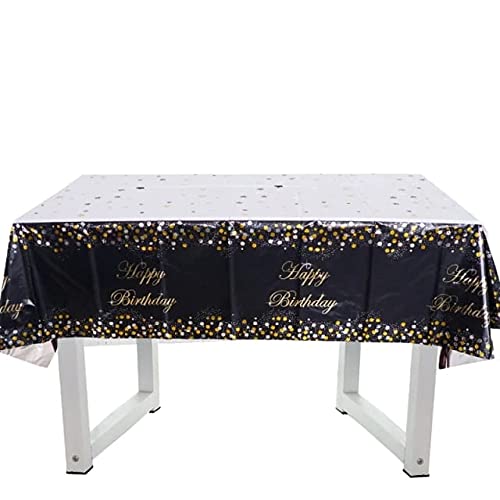 PartyToko Black with Gold Letters Polka Dot Party Disposable Table Cover Size 54 X 108 Covers Any Table up to 8ft/245cm (Black Gold Polka Dot)