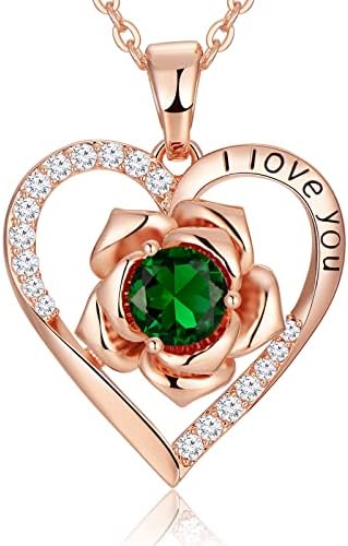 DFUNH Rose Birthday Gifts for Women 14k gold Necklaces Flower Pendant Necklaces for Girlfriend Mom 30th Anniversary Birthday Gift Christmas Valentines Day Mother's Day Flower Jewelry Gift for Wife Girls Her(Gold-May-Emerald)