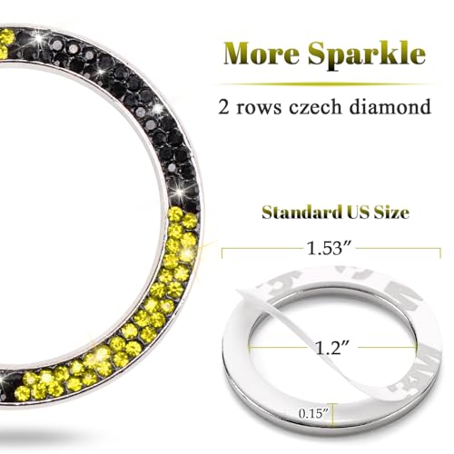 Image of ToBeQueen Bling Black Yellow Push Start Button Cover Emblem Sticker, Crystal Diamond Rhinestone Engine Start Ring Car Decor, Yellow and Black Car Accessories for Women