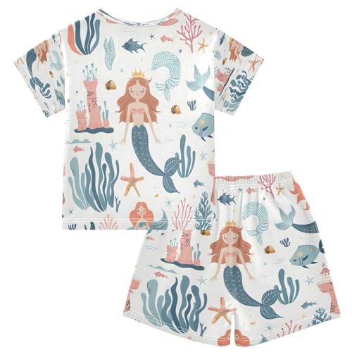 senya Short Sleeve Pajamas Sets Summer Cotton Sleepwear Cute Sea Princess Mermaid2