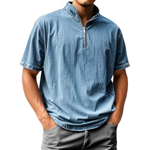 Pull col montant homme 1/4 zipper baggy t-shirt de couleur unie