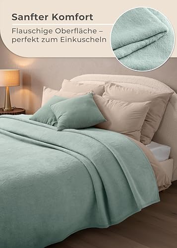 LAYNENBURG Premium Baumwolldecke 150x200 cm - Oeko-TEX 100 - Baumwollmix Kuscheldecke - Decke als Wohndecke, Sofa-Decke & Couchdecke - Wolldecke kuschelig-warm aus Baumwolle (mintgrün)