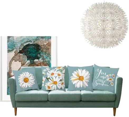 Aspthoyu Linen Daisy Cushion Covers 18x18 inch Set of 4 Floral Decorative Throw Pillow Covers Pillowcases for Sofa Couch Bed Garden Outdoor Home Decor