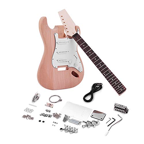 Guitar Body,Leeofty ST Style Unfinished DIY Electric Guitar Kit Mahogany Body Maple Guitar Neck Rosewood Fingerboard