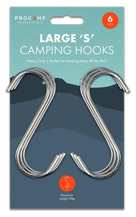 Gem Imports limited Camping Large S Hooks 6 Pack - Stainless Steel for Hanging Clothes, Pots and Pans, Tools