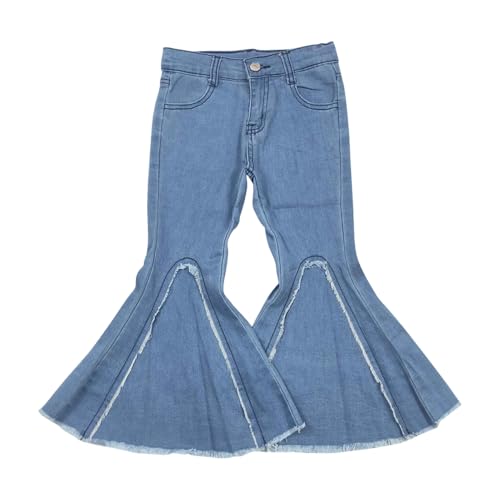 Girl Jeans Blue Jeans Pockets Buttons elaslic Zipper Pants Bell Bottom