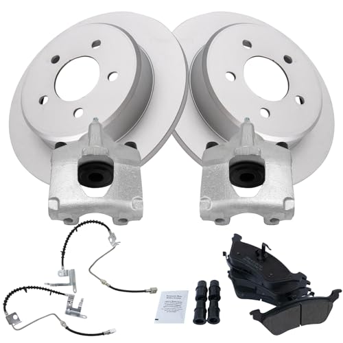 Image of TRQ Rear Brake Pad and Rotor Set Semi Metallic Coated Rotors Calipers Compatible with 2006-2007 Chrysler Town & Country Grand Caravan