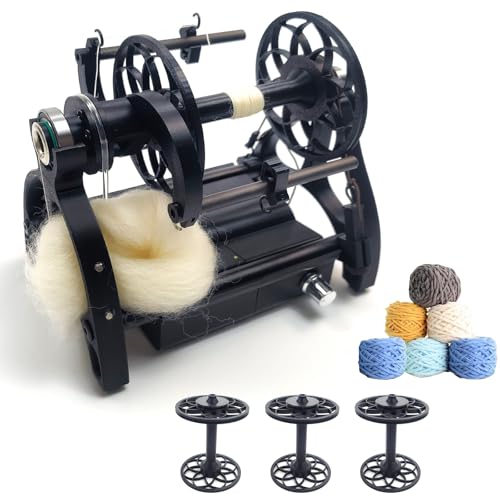 Electric Yarn Spinner Winder Spinning Wheel for Wool with 3 Bobbins Small Yarn Winder with Forward & Reverse Free Speed Adjustable (Black)