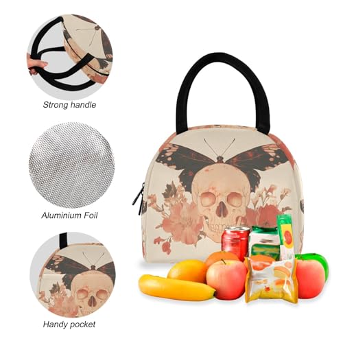 Backpack Lunch Box Set Large Capacity Travel Backpacks and Insulated Lunch Bag for Commute Hiking Picnic Boho Skull Butterfly Print4