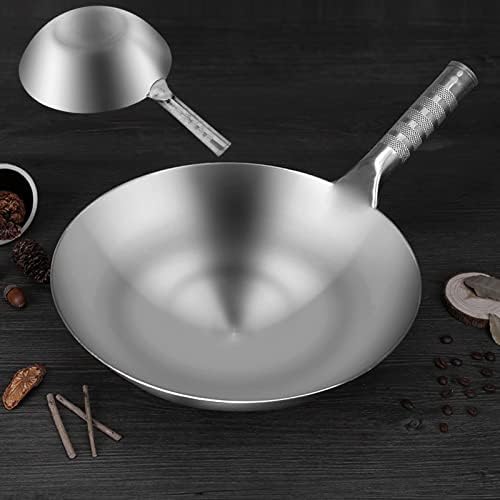 Stainless Steel Wok Pan, Uncoated Woks & Stir-Fry Pans Chinese Cooking Pan with Non-Slip Handle & Nonstick for Home Professional Cooking,38cm/14.96inch ()