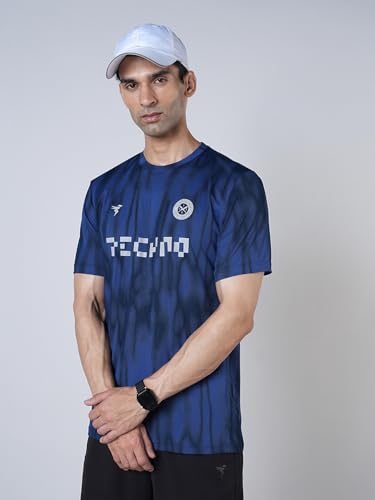 Image of TECHNOSPORT Men Cricket Fan T-Shirt IPL Printed Casual Sportswear Tee Typography Print Slim Fit Round Neck Short Sleeve Polyester Sports Tshirt for MenIPL MensJersey