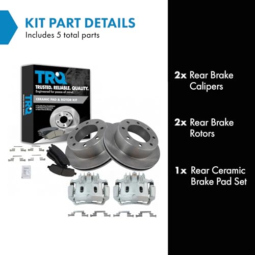 Image of TRQ Rear Brake Pad, Caliper, & Rotor Kit Ceramic Compatible with 2000-2005 Ford Excursion 2000-2004 F-250 Super Duty F-350 Super Duty