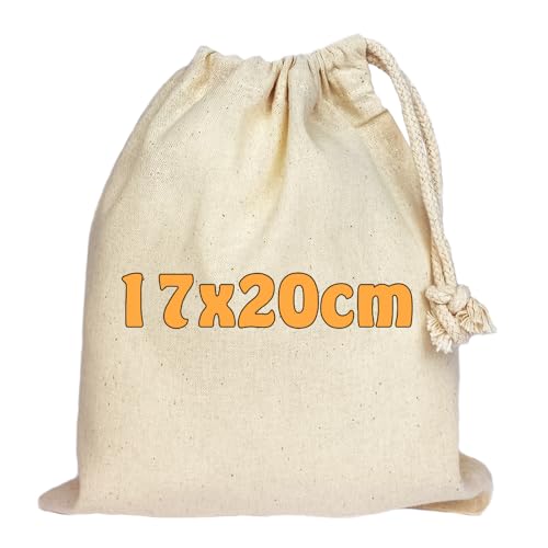 Baumwollbeutel 17x20 cm mit Kordelzug – kleine Stoffbeutel aus Baumwolle für Aufbewahrung, Geschenke oder Adventskalender - OEKO-TEX® STANDARD 100 zertifiziert (Beige (25 Stk.))