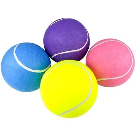 HENRY DOTS 8-inch Jumbo Dog Tennis Balls - for Adults or Pets Playing Balls - Includes an 8" Ball Pump - Set of 4 Colors (Purple, Blue, Pink, Yellow,) Cover