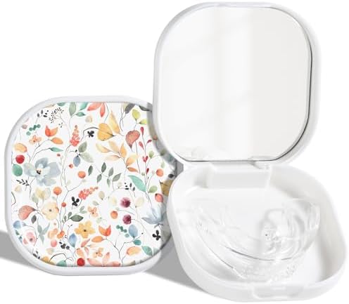 Retainer Case, Denture Case Night Guard Mouth Guard Compatible with Invisalign,With Mirror and Ventilation Holes,Colorful Bohemian Leaves