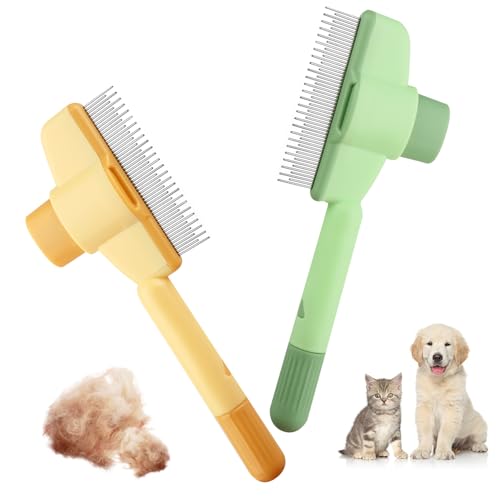 2 Pezzi Spazzola per Gatti, Pettine per Cani, Spazzola per Cani, Spazzola Gatto Cane Pelo Lungo e Corto, Pettine per Gatti, Attrezzatura per la cura degli animali domestici, con Pulsante di Rilascio