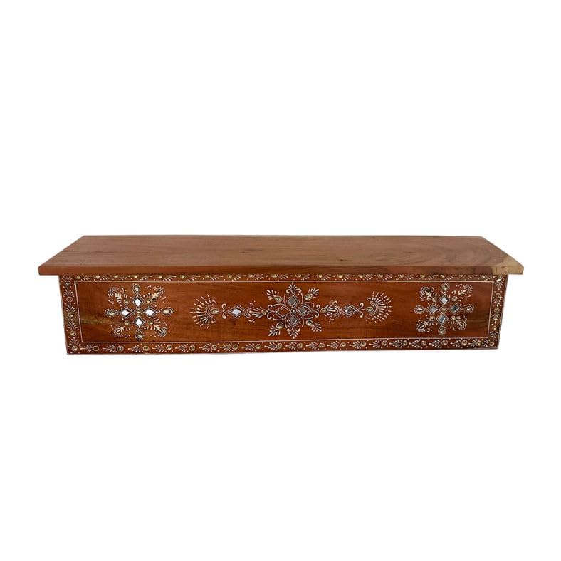 Handcrafted Wooden Wall Shelf with Intricate Floral...