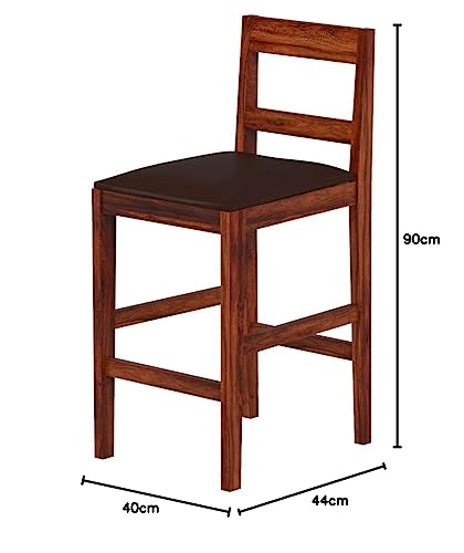 Image of OGESTA Solid Sheesham Wood Bar Chair for Kitchen Island & Breakfast Counter | High Back Wooden Bar Stool with Cushioned Seat | Rustic Walnut Finish | Home Bar & Dining Counter Chair (set of 2)