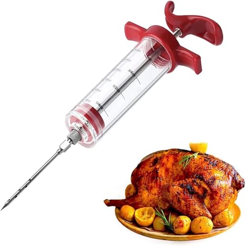 Seringue d'injecteur de viande – 3 aiguilles d'injecteur de marinade pour barbecue – Kit d'injecteur de dinde portable de qualité supérieure pour fumoir, injecteur de marinades pour viandes avec 28,3