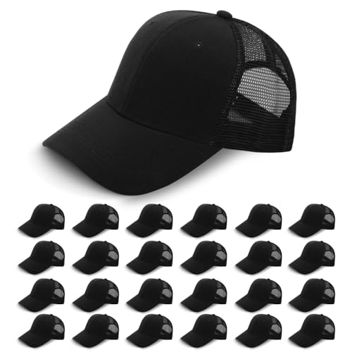 Image of ZH 24 Pack Blank Mesh Trucker Hats, Bulk Baseball Caps Adjustable for Men and Women, Wholesale Plain Snapback Caps