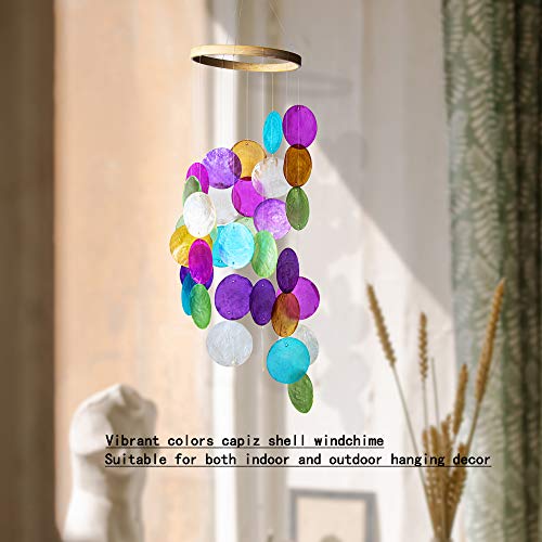 Yu Feng Rainbow Capiz Seashell Wind Chimes Outdoor Indoor Hanging Handmade Painted Colorful Beach Coast Ocean Home Decorative Hanging Mobiles Memorial Sympthy Gift thumb #4