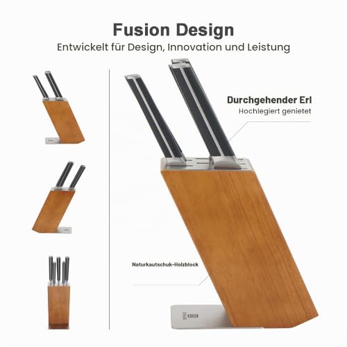 ZUNMARK Küchenmesser-Set, 6-teilig mit Block, X50CrMoV15 Hochleistungs-Edelstahl aus Deutschland, Platzsparendes Design – Ansicht 2