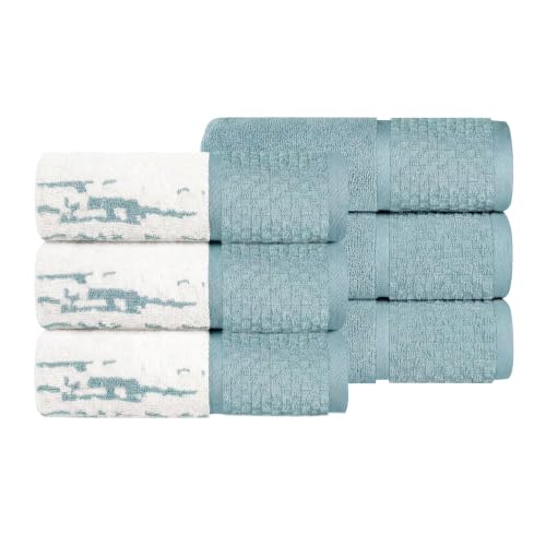 SUPERIOR Cotton Bathroom Towel Set, Plush Absorbent, 6 Piece Hand, Cyan