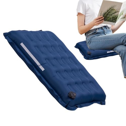 Cojín inflable para asiento de viaje, almohadilla compacta con tira reflectante, cojín de viaje para asiento de estadio, para vuelos largos, camping, senderismo, montañismo, pesca, coche al aire libre