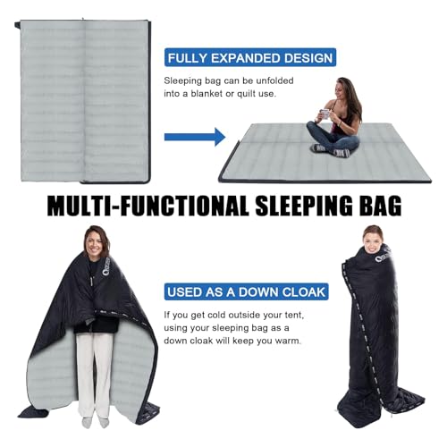 Saco de Dormir Ultraligero con Aislamiento de Plumas para Adultos, Diseño Usable, Manta o Colchoneta miniatura 3