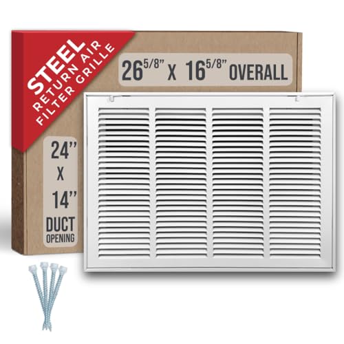 Fits 24x14 Duct Opening | Steel Return Air Filter Grille by Handua [Removable Door] for 1-inch Filters | Vent Cover Grill | White | HVAC Cold Air Intake Grille | Out Dim: 26 5/8'W X 16 5/8'H