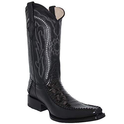 Western Shops Mens Genuine Cowhide Leather Luxury Crocodile Alligator Print Cowboy Western Boot (6.5, Black)