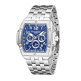 Swan & Edgar Ambassador Chronograph Designer Mens Mechanical Quartz Watches Men with Saphire Glass & Lapis Blue Dial, Attractive Tonneau Shape Hand Assembled 12 Hour Analogue Men's Watch - Steel Blue