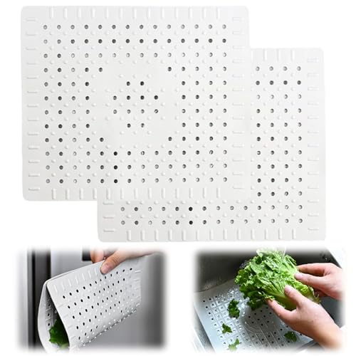 Huamirra Inserto para Fregadero, 2 Piezas Alfombrilla Fregadero Cocina, Revestimiento de Goma para Fregadero, Estera para Fregadero con Orificios de Desagüe, 31 x 26 cm, para Cocina y Baño (Gris)