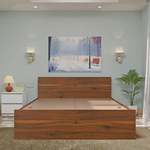 Image of VIKI Vault Queen Size Bed with Storage (78x60) | Engineered Wood Wooden Bed Frame for Bedroom | Modern Box Storage Cot | Brussel Walnut Finish | Free Assembly | 1 Year Warranty