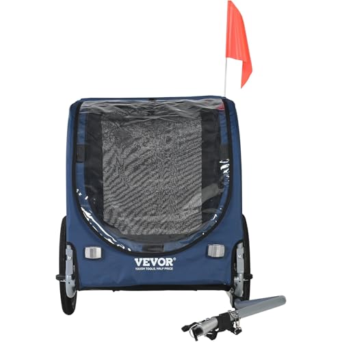 GOWE Dog Bike Trailer, Supports up to 100 lbs, Pet Cart Bicycle Carrier, Easy Folding Frame with Quick Release Wheels, Universal Bicycle Coupler, Reflectors, Flag, Collapsible to Store, Blue/Black