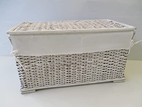 CESTO BAULE PORTABIANCHERIA IN RATTAN DECAPATO CM 62X33X33 H BIANCO CON FODERA
