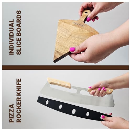 Set de 6 Piezas Tabla de Pizza de Madera con Cuchilla miniatura 6